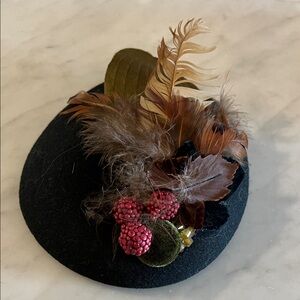 Stylish Black Fascinator with Feather and Berry Details